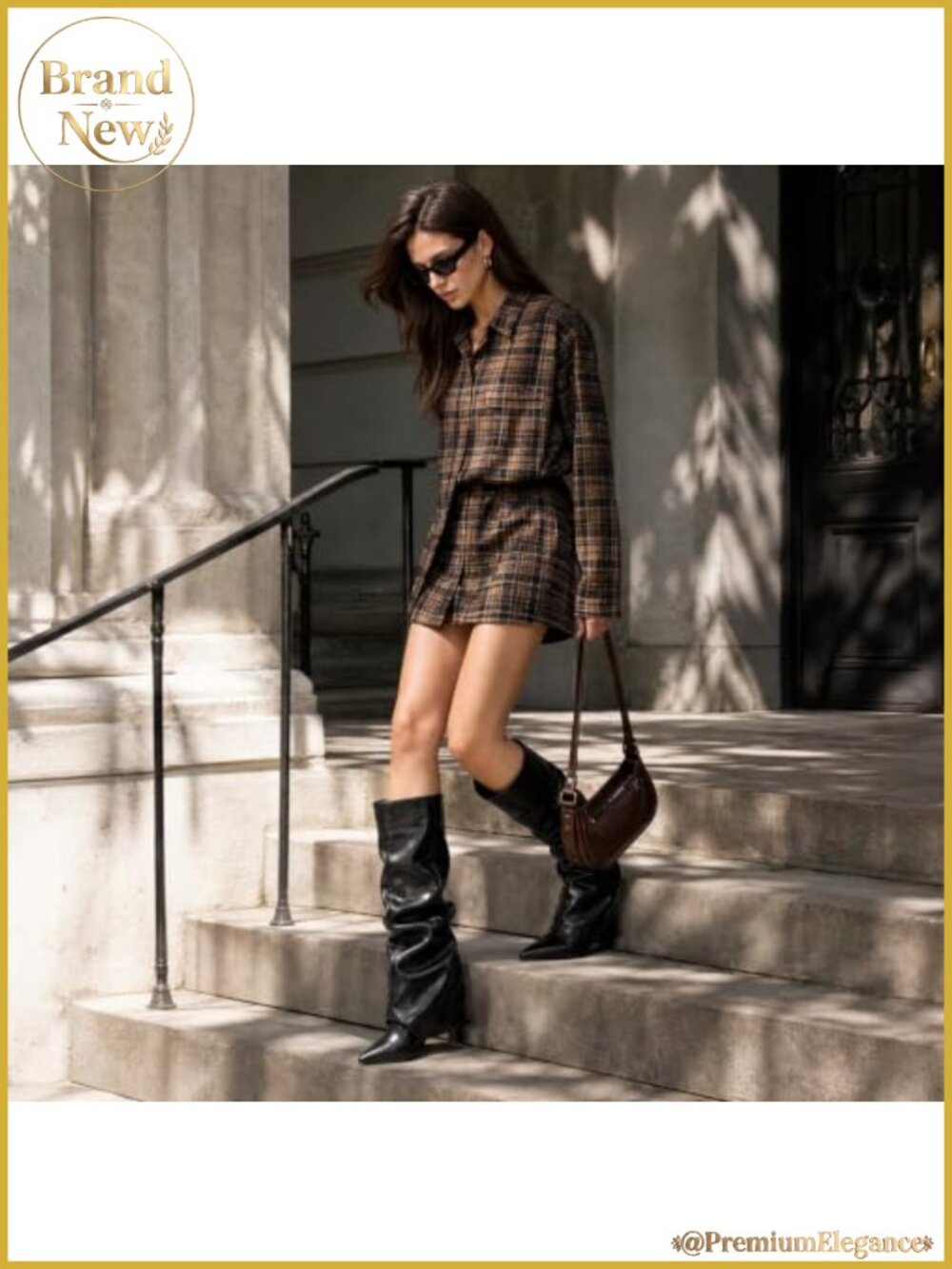 Faux Suede PU Leather Knee High Boots Pointed Toe Block Heel Pull On - Picture 3 of 6